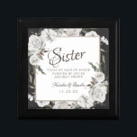 Vintage Cherish Sister Maid of Honor Personalized Gift Box<br><div class="desc">Vintage Cherish White Floral & Rose Gold Painted Roses and Flowers. A Vintage Classic and Elegant Look, and Plenty of Gray, Ivory White, Rose Gold, Dusty Pink, Pine Green, and Gray leaves and foliage. With Hand Painted Floral elements, Vintage Classic Script Fonts, and Elegant Rose Gold Glitter Foil Geometric Square...</div>