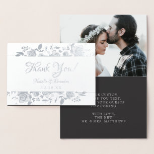 Vintage Cherish Thank You Wedding Photo Silver Foil Card