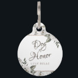 Vintage Cherish White Floral Frame Dog of Honor Pet ID Tag<br><div class="desc">Vintage Cherish White Floral & Rose Gold Painted Roses and Flowers. A Vintage Classic and Elegant Look, and Plenty of Gray, Ivory White, Rose Gold, Dusty Pink, Pine Green, and Gray leaves and foliage. With Hand Painted Floral elements, Vintage Classic Script Fonts and Elegant Floral Bouquets with rose gold frame...</div>