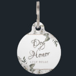 Vintage Cherish White Floral Frame Dog of Honor Pet ID Tag<br><div class="desc">Vintage Cherish White Floral & Rose Gold Painted Roses and Flowers. A Vintage Classic and Elegant Look, and Plenty of Gray, Ivory White, Rose Gold, Dusty Pink, Pine Green, and Gray leaves and foliage. With Hand Painted Floral elements, Vintage Classic Script Fonts and Elegant Floral Bouquets with rose gold frame...</div>