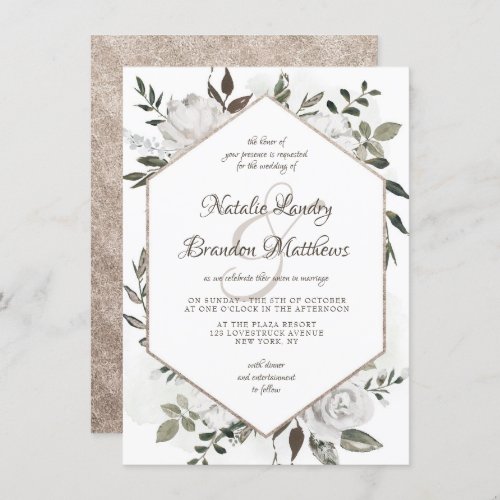 Vintage Cherish White Floral Hexagon Wedding Invitation