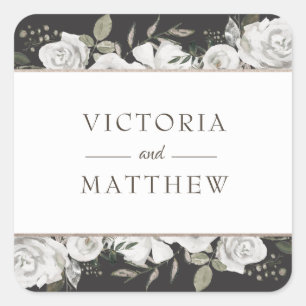 Vintage Cherish White Floral Monogram Wedding Square Sticker