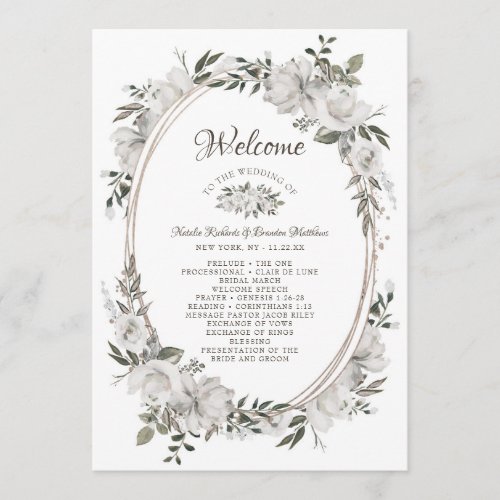Vintage Cherish White Floral Oval Wedding Ceremony Program