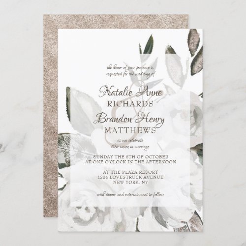 Vintage Cherish White Floral  Rose Framed Wedding Invitation