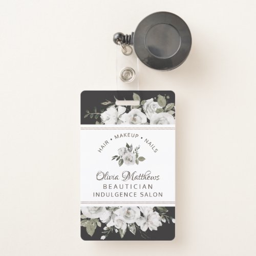 Vintage Cherish White Floral  Rose Gold Business Badge