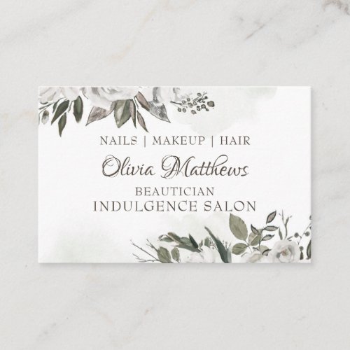 Vintage Cherish White Floral  Rose Gold Business Card