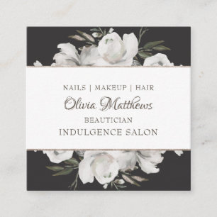 Vintage Cherish White Floral & Rose Gold Framed Square Business Card