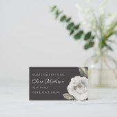 Vintage Cherish White Floral & Rose Gold Gray Business Card (Standing Front)
