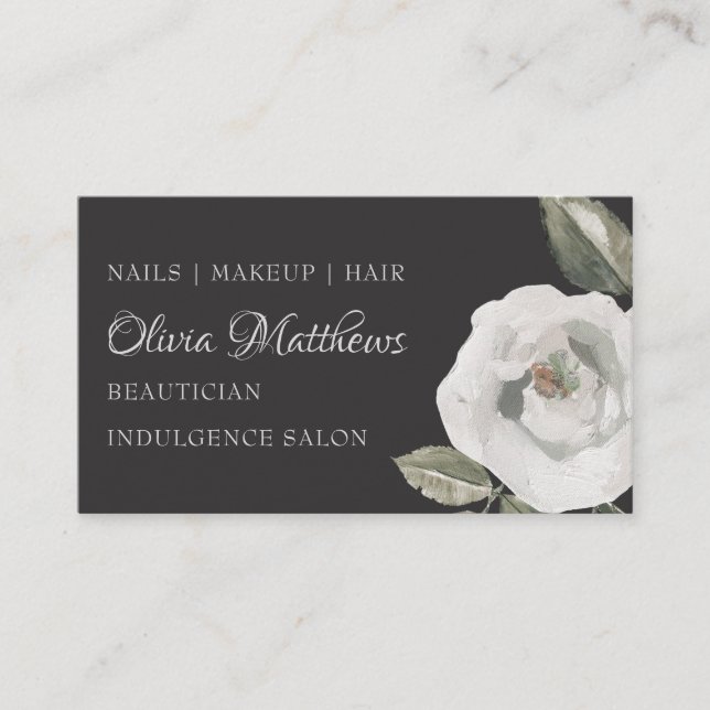Vintage Cherish White Floral & Rose Gold Gray Business Card (Front)