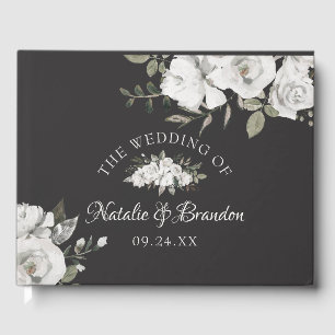 Vintage Cherish White Floral & Rose Gold Wedding Guest Book