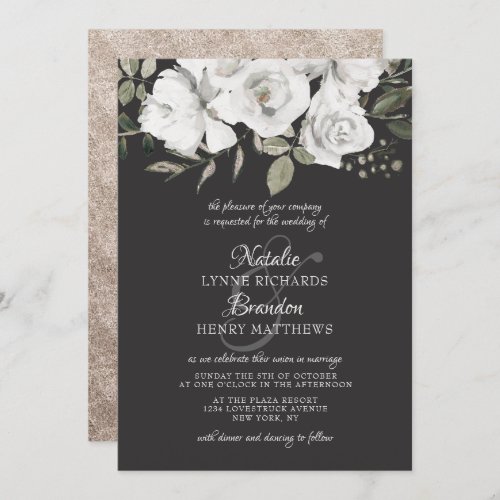 Vintage Cherish White Floral  Rose Gold Wedding Invitation