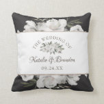 Vintage Cherish White Floral & Rose Gold Wedding Throw Pillow<br><div class="desc">Vintage Cherish White Floral & Rose Gold Painted Roses and Flowers. A Vintage Classic and Elegant Look, and Plenty of Gray, Ivory White, Rose Gold, Dusty Pink, Pine Green, and Gray leaves and foliage. With Hand Painted Floral elements, Vintage Classic Script Fonts, and Elegant Rose Gold Glitter Foil Geometric Rectangle...</div>