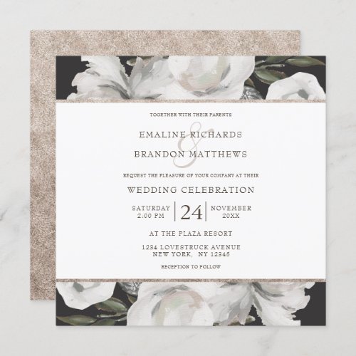 Vintage Cherish White Floral  Rose Wedding Square Invitation