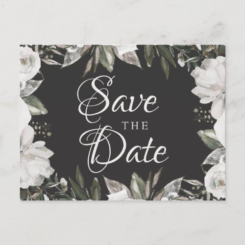 Vintage Cherish White Floral  Roses Save the Date Announcement Postcard