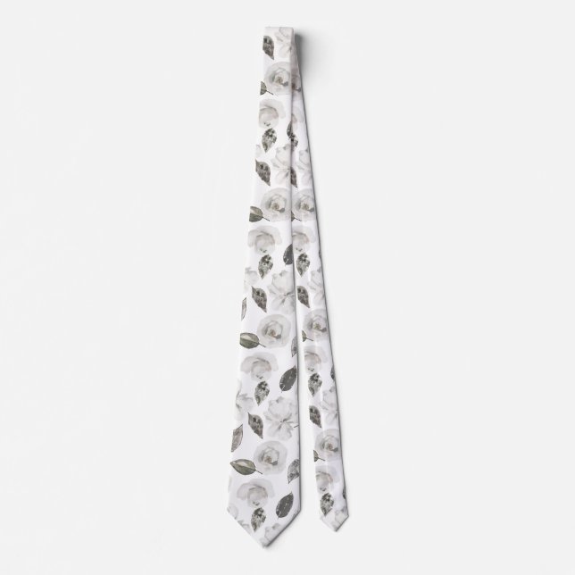 Vintage Cherish White Floral & Roses Wedding Groom Neck Tie (Front)