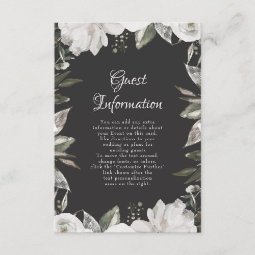 Vintage Cherish White Floral Wedding Information Enclosure Card