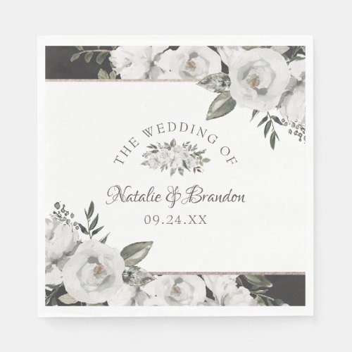 Vintage Cherish White Floral Wedding Monogram Napkins