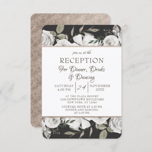 Vintage Cherish White Floral Wedding Reception Invitation