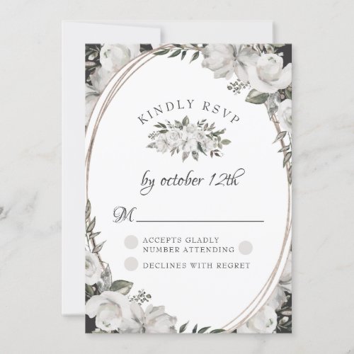 Vintage Cherish White Floral Wedding RSVP Card