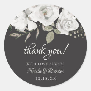 Vintage Cherish White Floral Wedding Thank You Classic Round Sticker