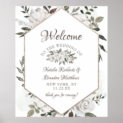 Vintage Cherish White Floral Wedding Welcome Sign