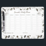 Vintage Cherish White Floral Weekly To-Do Planner Dry Erase Board With Keychain Holder<br><div class="desc">Vintage Cherish White Floral & Rose Gold Painted Roses and Flowers. A Vintage Classic and Elegant Look, and Plenty of Gray, Ivory White, Rose Gold, Dusty Pink, Pine Green, and Gray leaves and foliage. With Hand Painted Floral elements, Vintage Classic Script Fonts and Stylish Rose Gold Glitter Foil Frame &...</div>