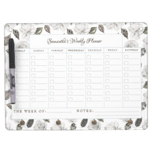 Vintage Cherish White Floral Weekly To-Do Planner Dry Erase Board With Keychain Holder