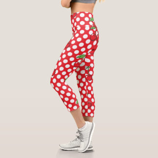 Vintage Cherries and Polka Dots Capri Leggings