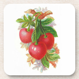 Details about   Vintage Round Ceramic Cork Backed Coasters Cherry Cherries 