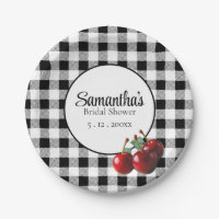 Vintage Cherries black white gingham