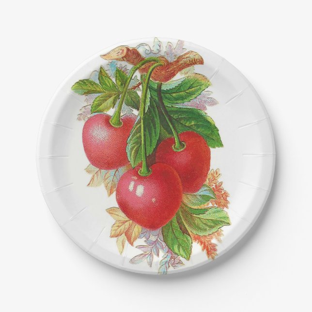 Vintage Cherries Paper Plates (Front)