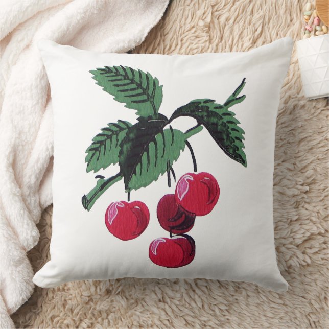 Vintage Cherries Throw Pillow (Blanket)