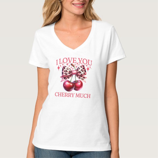 Vintage cherry and pink bow women's  T-Shirt (Front)