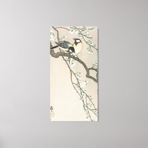 Vintage Cherry Blossom And Bird Painting Canvas Print