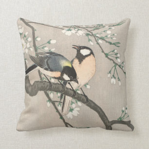 Vintage Cherry Blossom And Bird Painting Throw Pillow