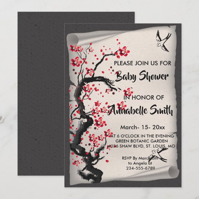 Vintage Cherry Blossom     Baby Shower Invitation (Front/Back)
