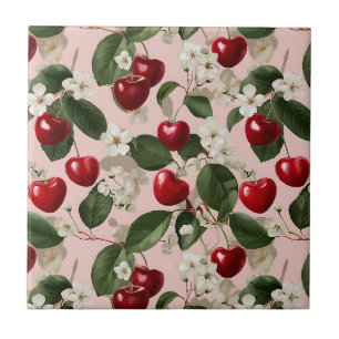 Vintage Cherry Blossom Botanical Pink Garden Ceramic Tile
