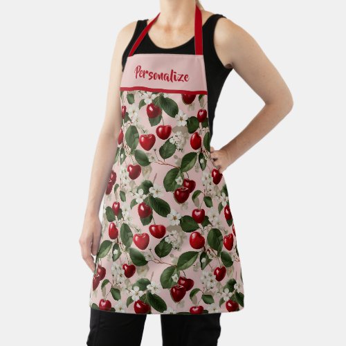 Vintage Cherry Blossom Botanical Pink Personalize Apron