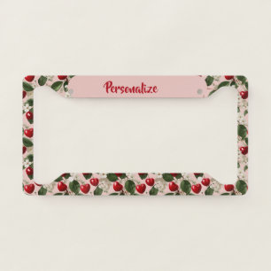 Vintage Cherry Blossom Botanical Pink Personalize License Plate Frame
