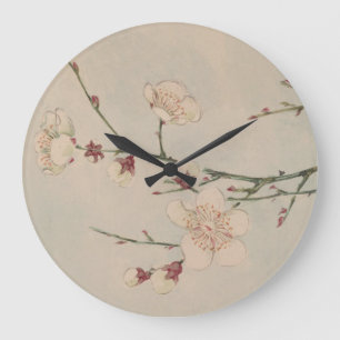 Vintage cherry blossom branches large clock