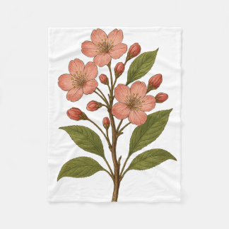 Vintage Cherry Blossom Fleece Blanket | Soft