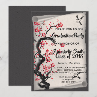 Vintage Cherry Blossom Graduation Invitation