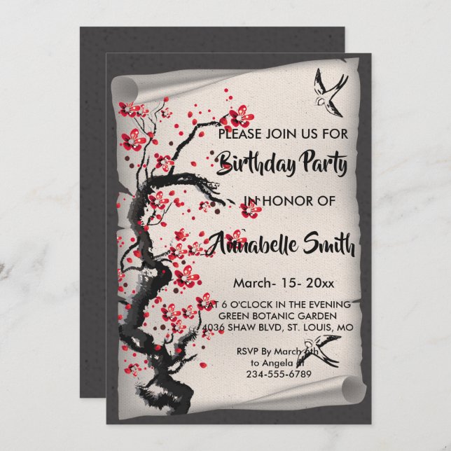 Vintage Cherry Blossom Invitation (Front/Back)