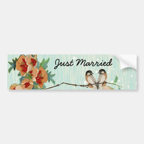 Vintage Cherry Blossom Love Bird Peach Mint Bumper Sticker