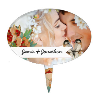 Vintage Cherry Blossom Love Bird Peach Mint Cake Topper
