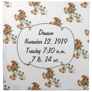 Vintage Cherry Blossom Love Bird Peach Mint Cloth Napkin
