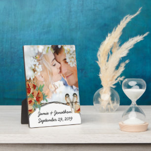 Vintage Cherry Blossom Love Bird Peach Mint Plaque