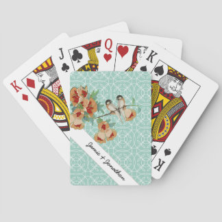 Vintage Cherry Blossom Love Bird Peach Mint Poker Cards