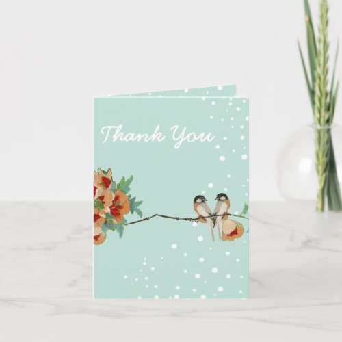 Vintage Cherry Blossom Love Bird Peach Mint Thank You Card