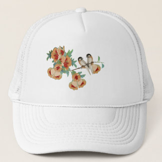 Vintage Cherry Blossom Lovebird Peach Mint Trucker Hat